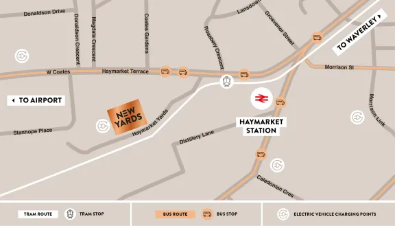 Stylised map showing New Yards Haymarket location 