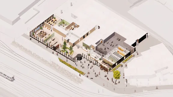 Architectural rendering of ground floor, showcasing layout and design features