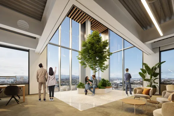 Interior rendering of the winter garden inside the New Yards Haymarket building