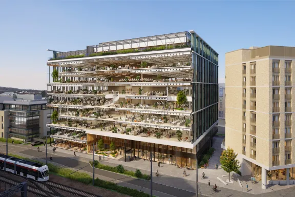 Rendering of the New Yards Haymarket building in Edinburgh, showcasing all floor levels of the new property development.