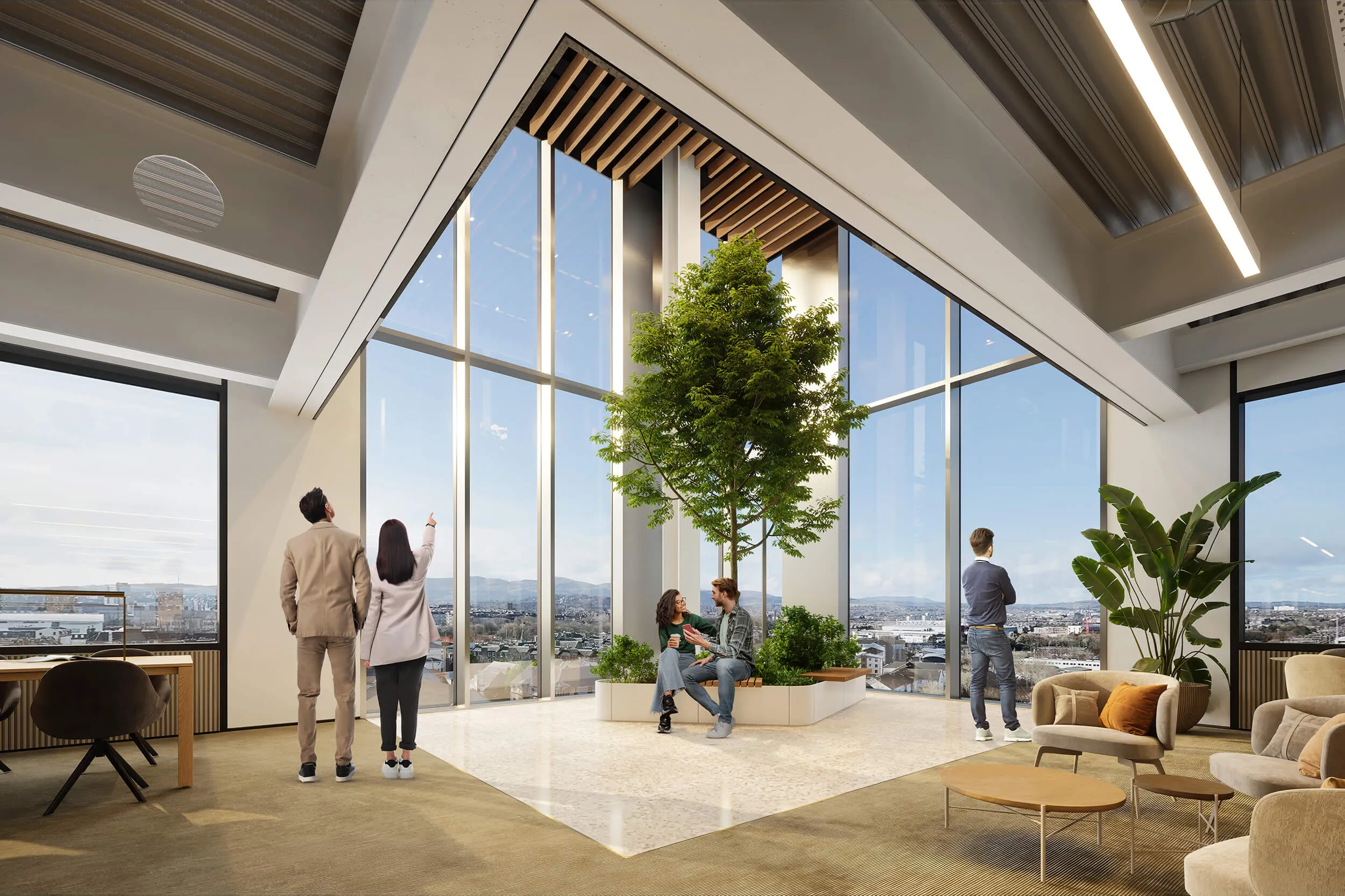 Interior rendering of the winter garden inside the New Yards Haymarket building