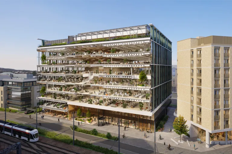 Rendering of the New Yards Haymarket building in Edinburgh, showcasing all floor levels of the new property development.